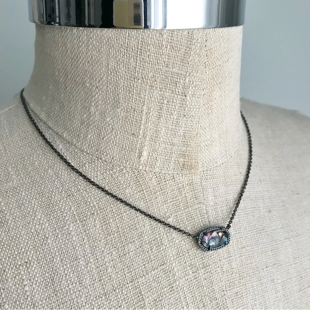NWT Set KENDRA SCOTT Elsie Necklace & Rachel Double Ring Abalone Druzy Gunmetal
